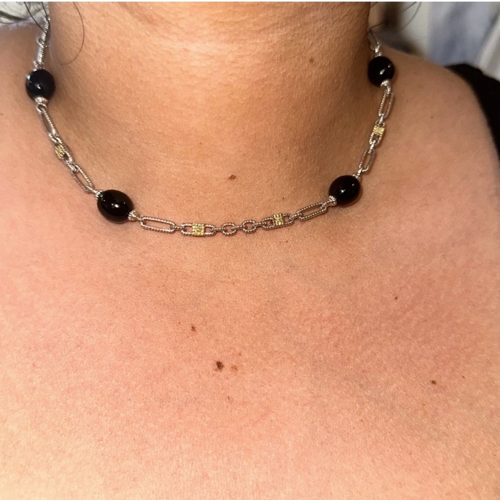 JUDITH RIPKA
STERLING SILVER AND 18KYG DIAMOND AND BLACK ONYX CHAIN 16"